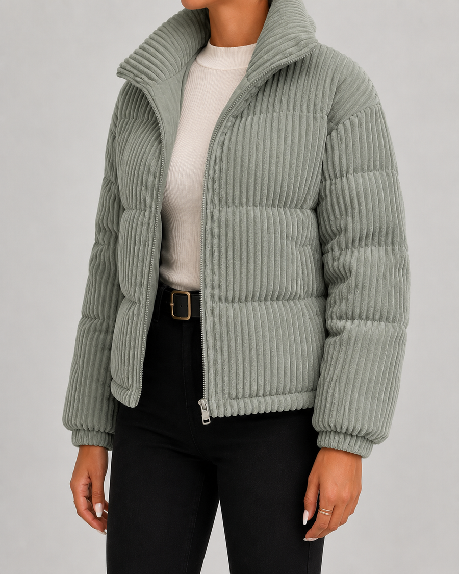 Women's Corduroy Puffer Jacket with Funnel Neck | Nailsworth
