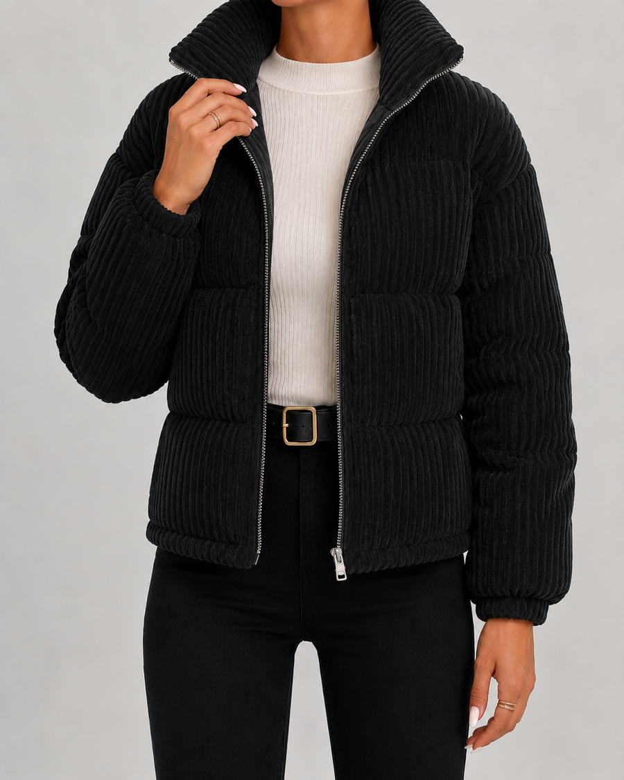 Women's Corduroy Puffer Jacket with Funnel Neck | Nailsworth