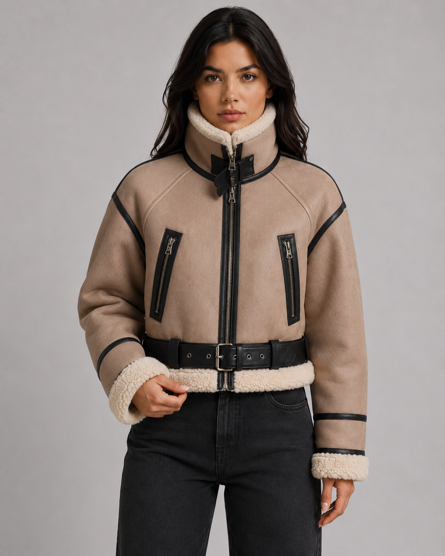 Women's Cropped Faux Leather Aviator Jacket | Daylesford