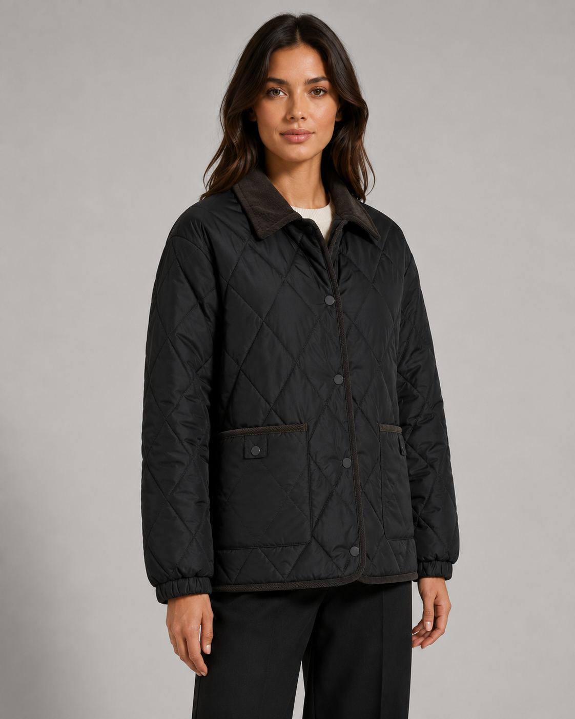 Veste pour femme matelassée à losanges et col en velours côtelé | Painswick