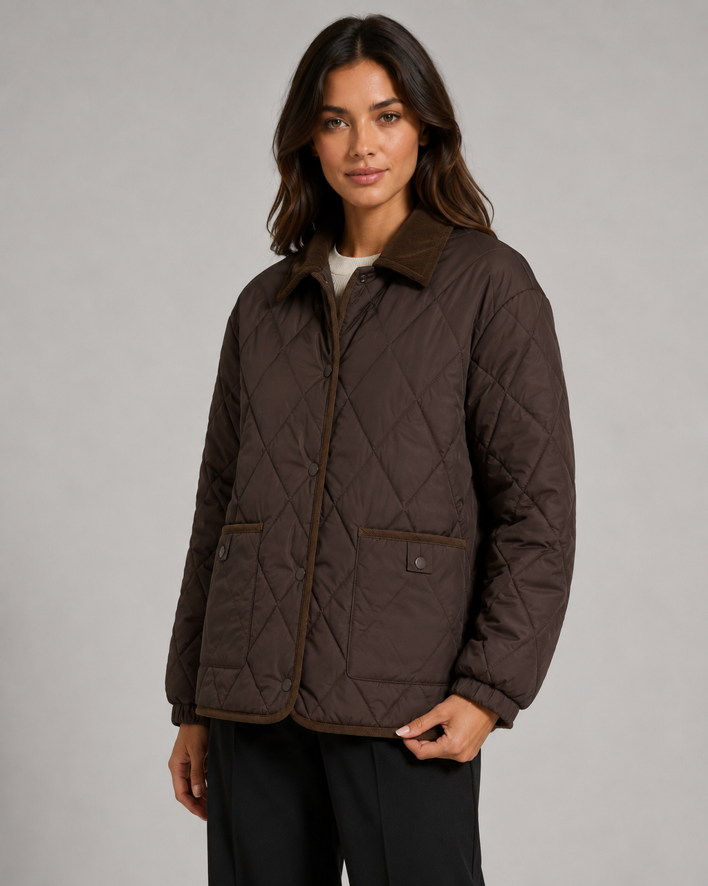 Veste pour femme matelassée à losanges et col en velours côtelé | Painswick