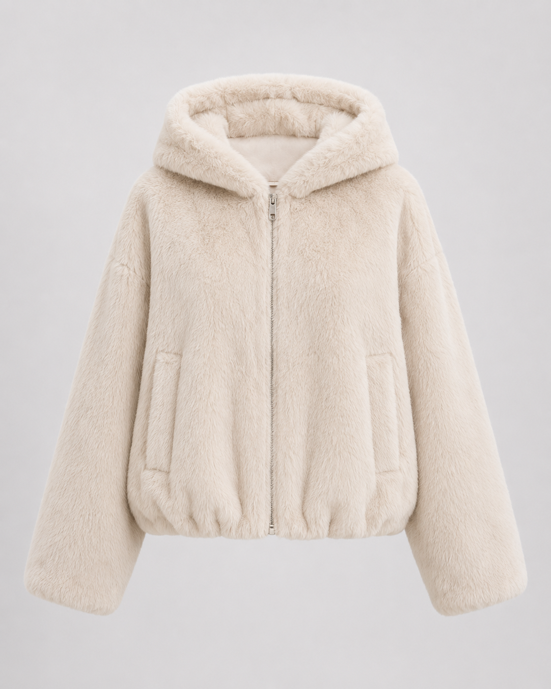 Women's Hooded Faux Fur Jacket with Zip Front | Kingham