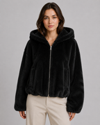Women's Hooded Faux Fur Jacket with Zip Front | Kingham
