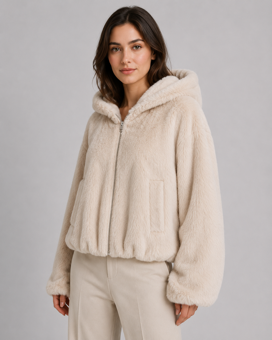 Veste à capuche pour femme en fausse fourrure à fermeture zippée sur le devant | Kingham