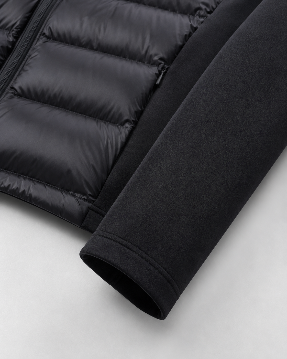 Women's Hooded Hybrid Puffer Jacket with Jersey Sleeves | Naunton