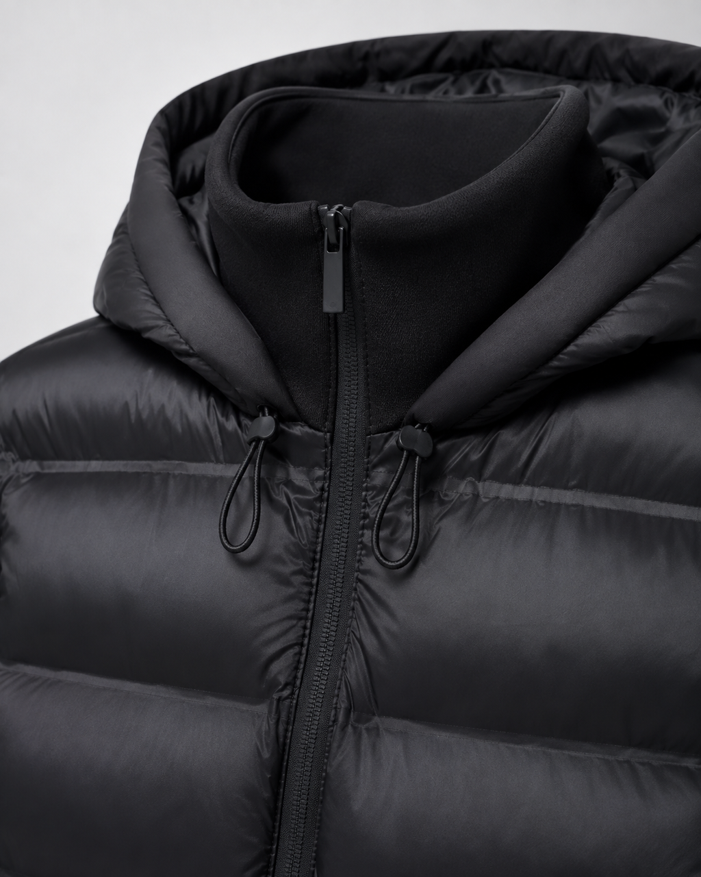 Women's Hooded Hybrid Puffer Jacket with Jersey Sleeves | Naunton