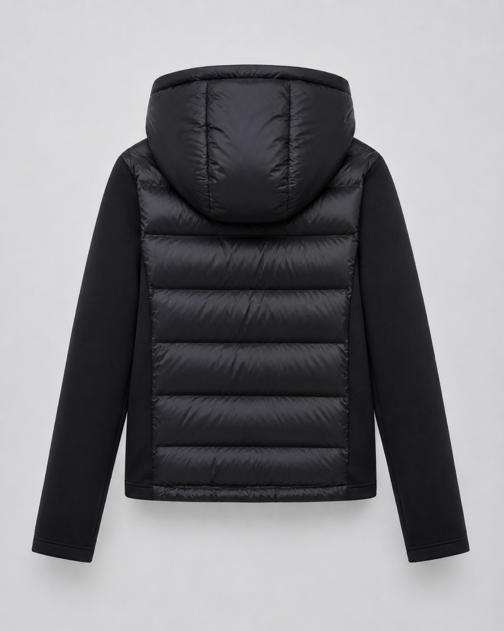 Women's Hooded Hybrid Puffer Jacket with Jersey Sleeves | Naunton