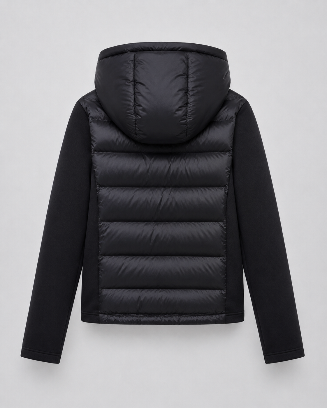 Women's Hooded Hybrid Puffer Jacket with Jersey Sleeves | Naunton