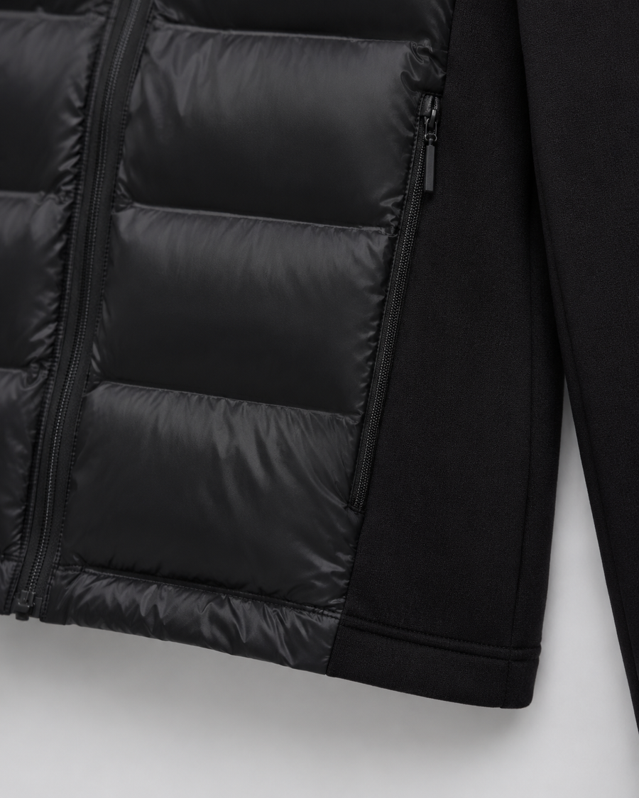 Women's Hooded Hybrid Puffer Jacket with Jersey Sleeves | Naunton