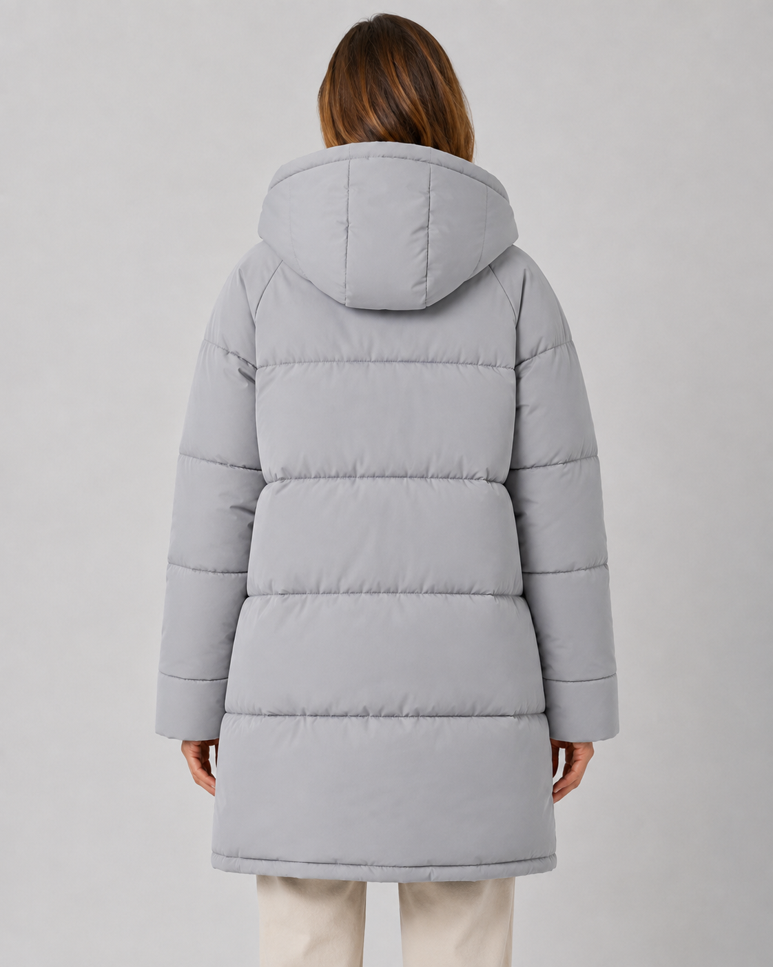 Damski pikowany płaszcz średniej długości z kapturem | Ablington