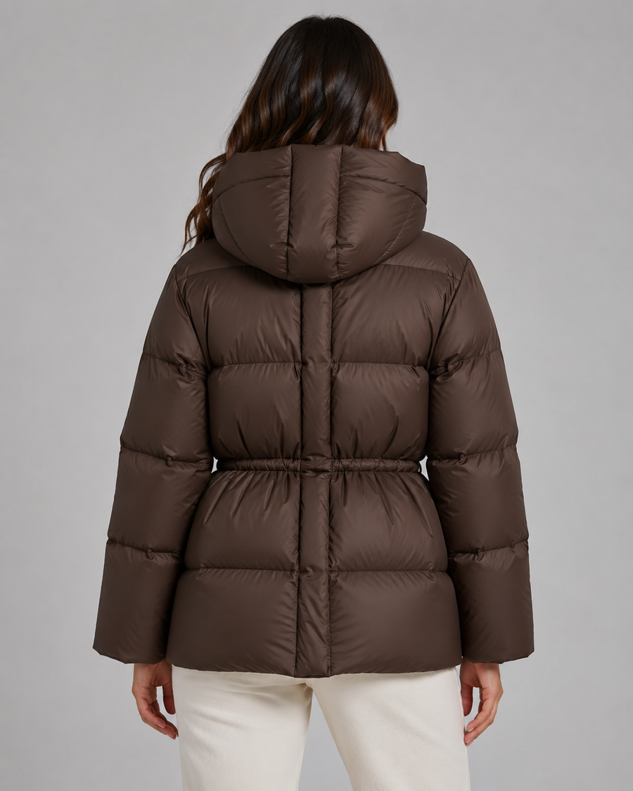 Women's Hooded Puffer Jacket with Drawstring Waist | Taynton
