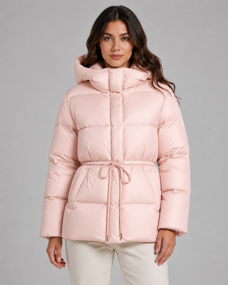 Women's Hooded Puffer Jacket with Drawstring Waist | Taynton