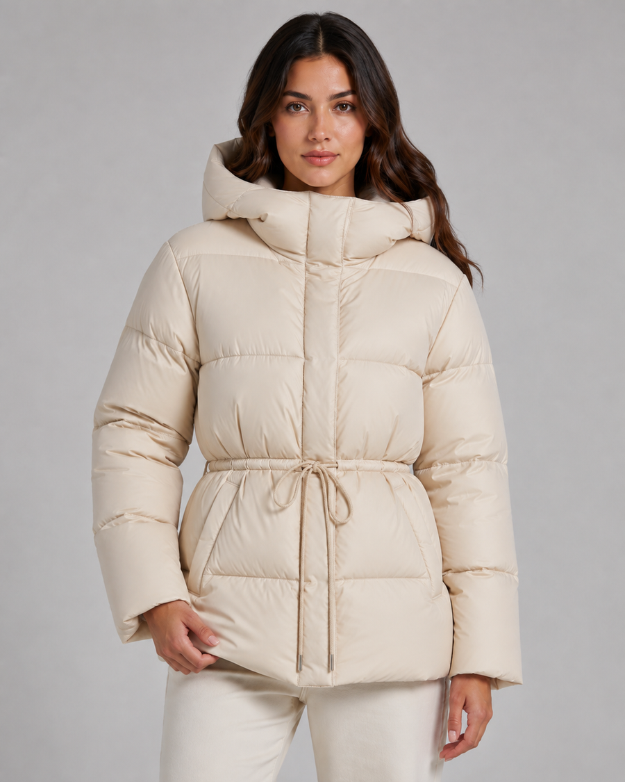 Women's Hooded Puffer Jacket with Drawstring Waist | Taynton