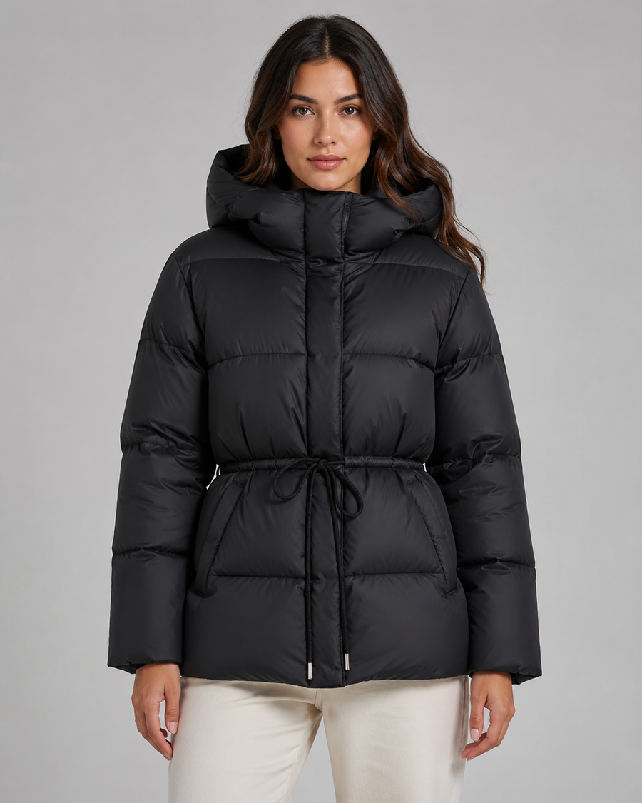 Women's Hooded Puffer Jacket with Drawstring Waist | Taynton