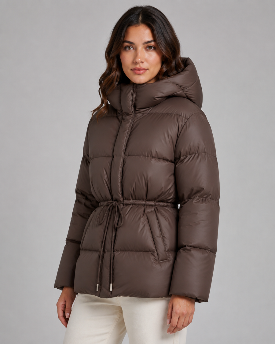Women's Hooded Puffer Jacket with Drawstring Waist | Taynton