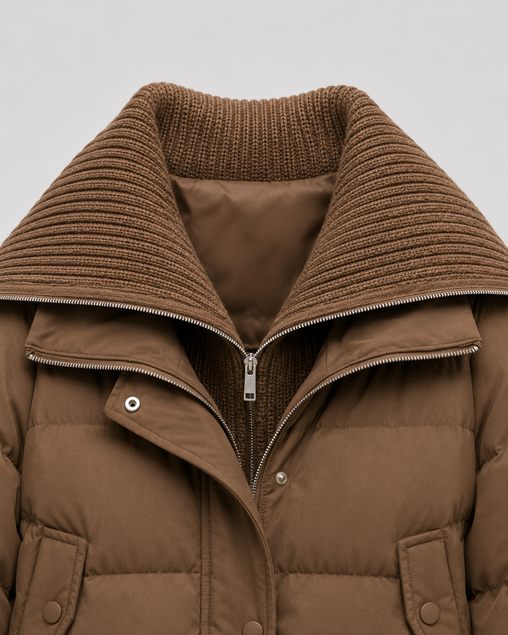 Women's Cropped Puffer Jacket with Ribbed Knit Collar | Bledington