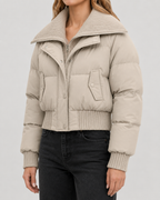Women's Cropped Puffer Jacket with Ribbed Knit Collar | Bledington