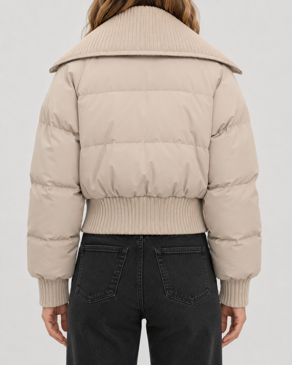 Women's Cropped Puffer Jacket with Ribbed Knit Collar | Bledington