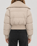 Women's Cropped Puffer Jacket with Ribbed Knit Collar | Bledington