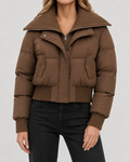 Women's Cropped Puffer Jacket with Ribbed Knit Collar | Bledington