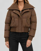 Women's Cropped Puffer Jacket with Ribbed Knit Collar | Bledington