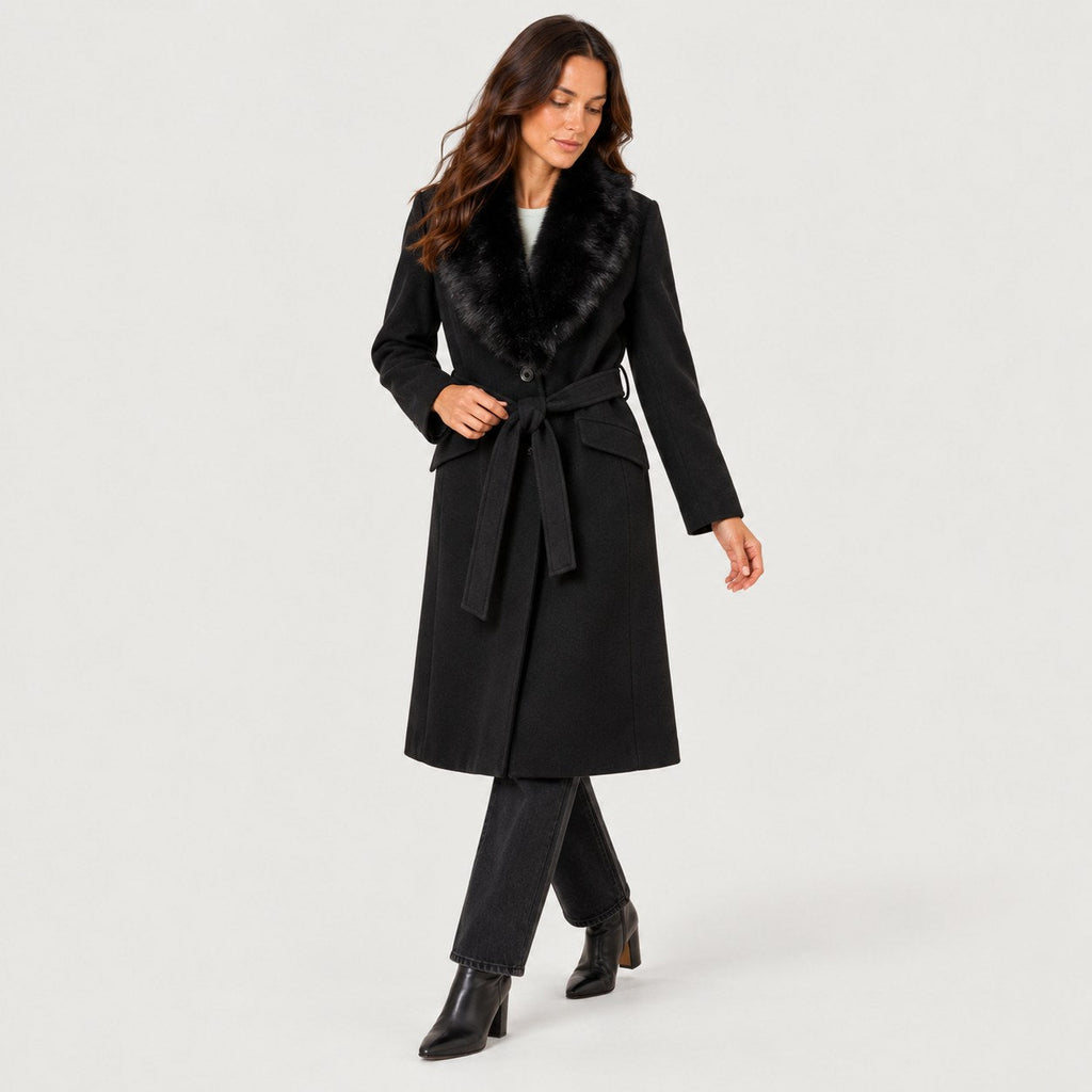 Women's belted midi coat in Black | Brockhall – side view