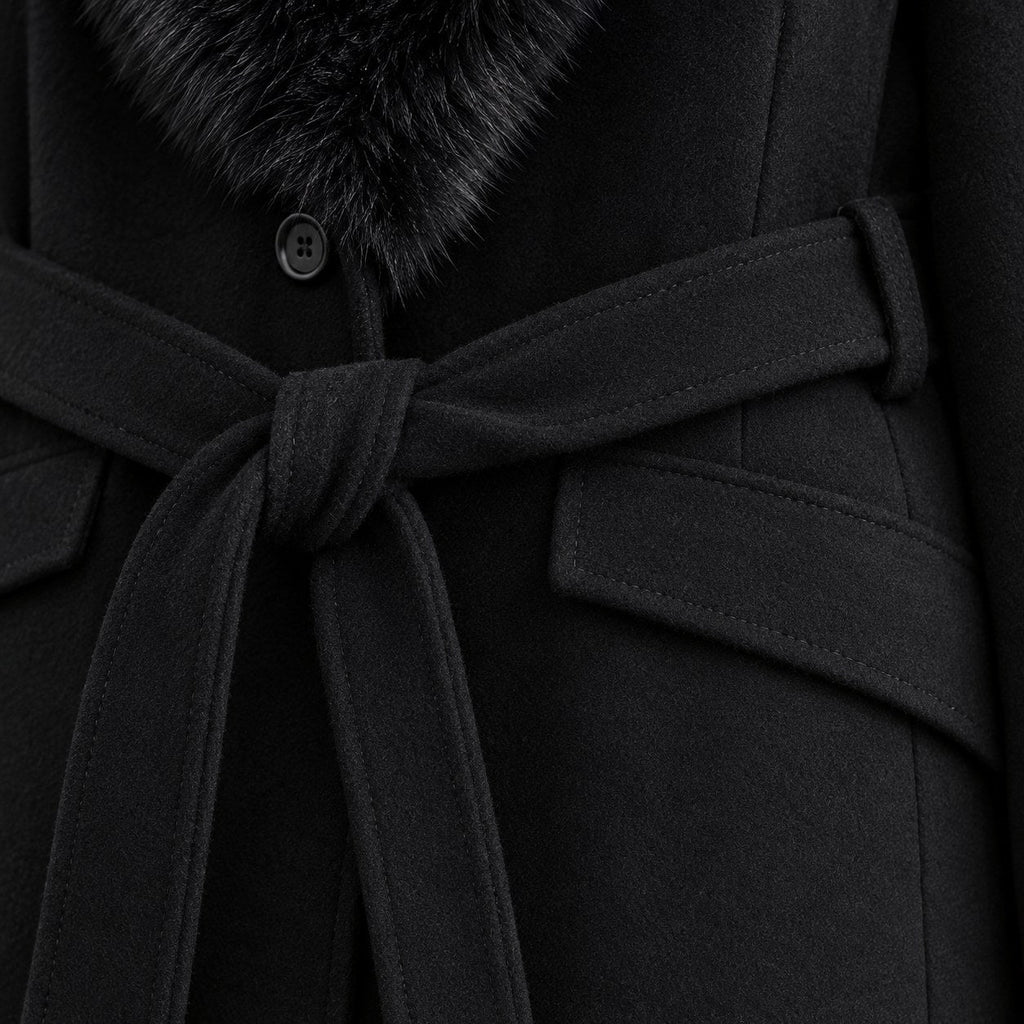 Women's belted midi coat in Black | Brockhall – detail view