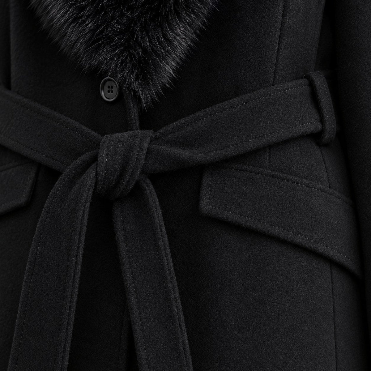 Women's belted midi coat in Black | Brockhall – detail view