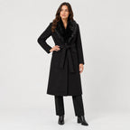 Women's belted midi coat in Black | Brockhall – front view