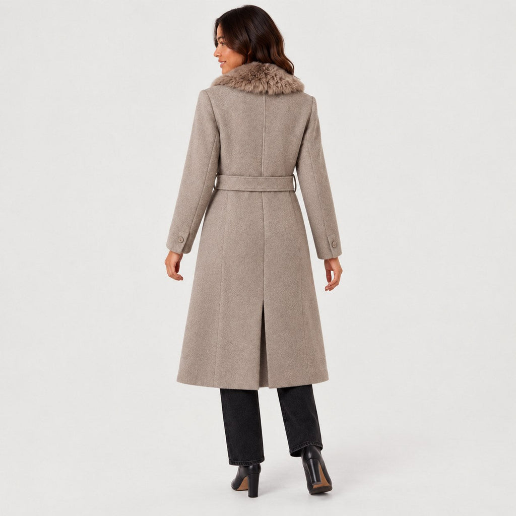 Women's belted midi coat in Taupe | Brockhall – back view