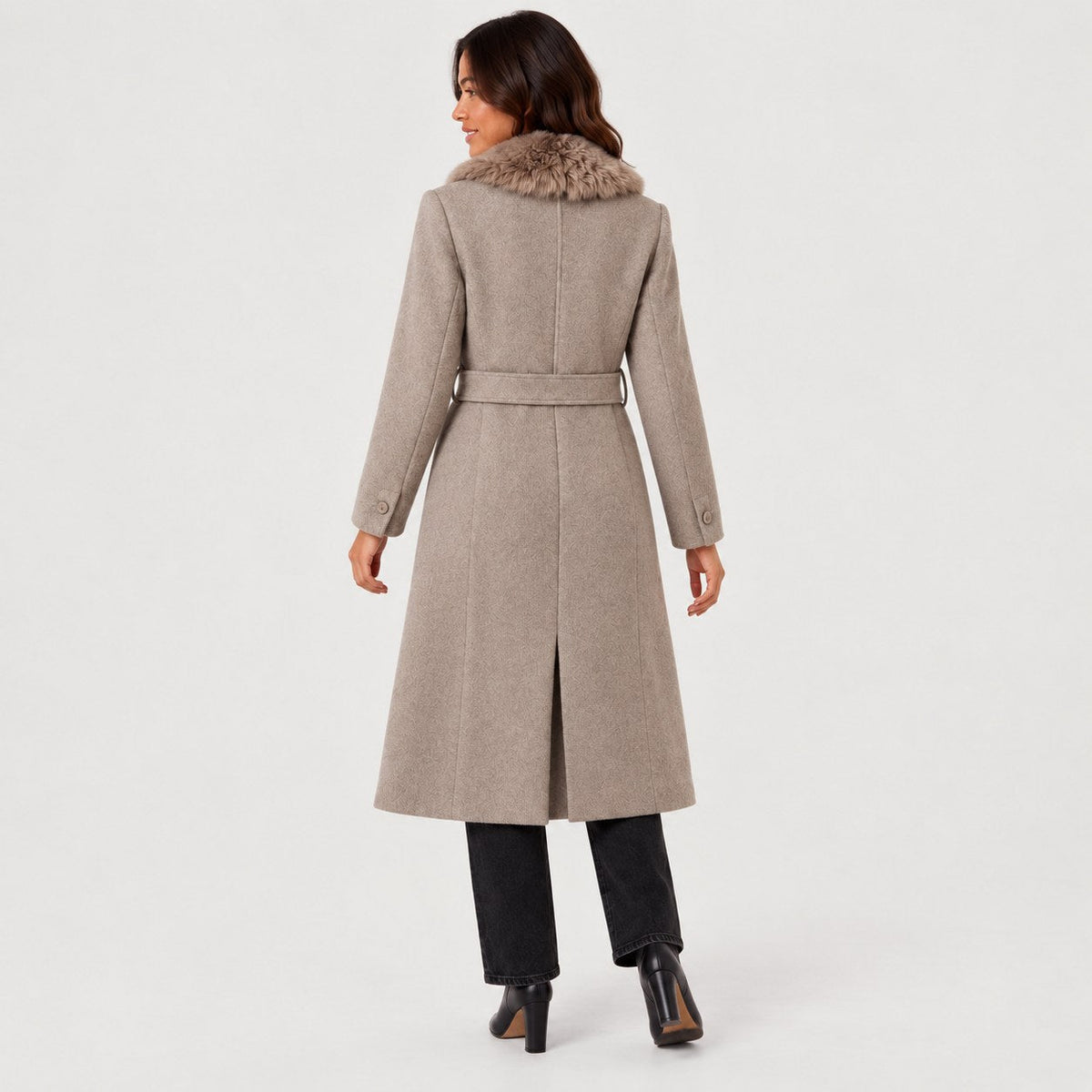 Women's belted midi coat in Taupe | Brockhall – back view
