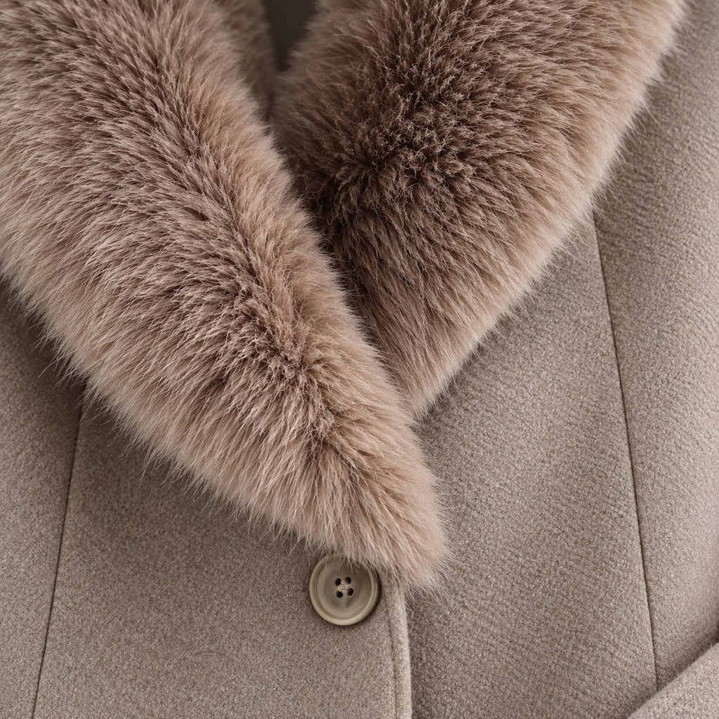 Women's belted midi coat in Taupe | Brockhall – detail view