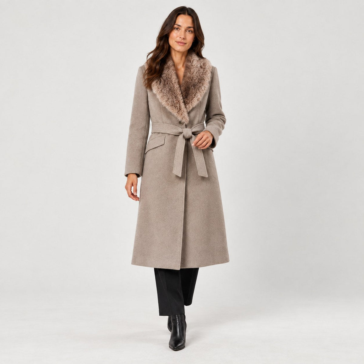Women's belted midi coat in Taupe | Brockhall – front view