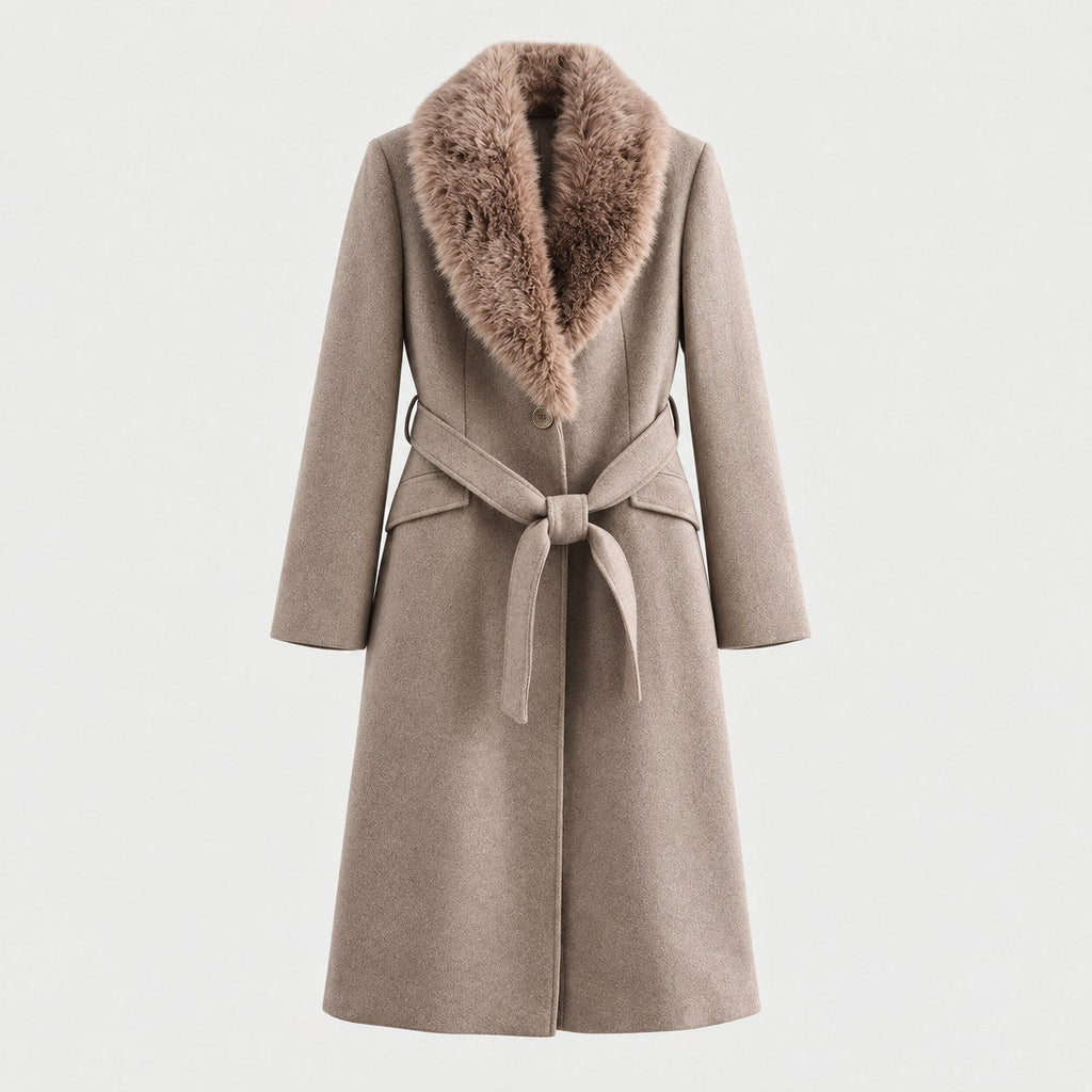 Women's belted midi coat in Taupe | Brockhall – front view
