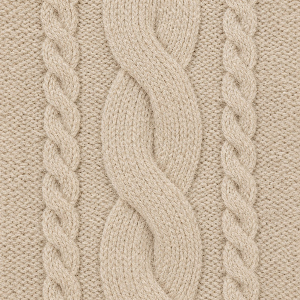 Women's cable knit turtleneck with cape sleeves in Beige | Grinton – detail view
