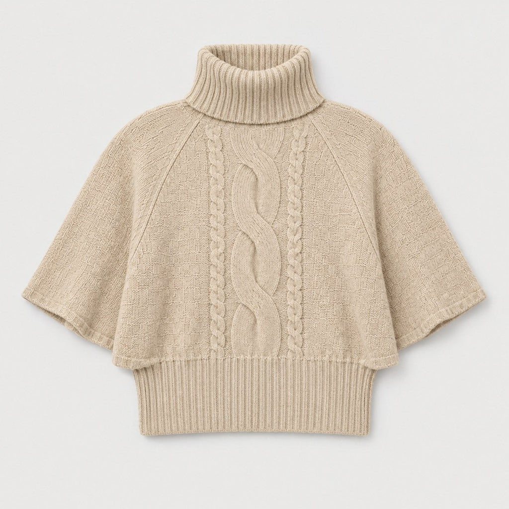 Women's cable knit turtleneck with cape sleeves in Beige | Grinton – front view