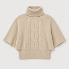 Women's cable knit turtleneck with cape sleeves in Beige | Grinton – front view