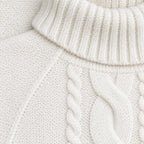Women's cable knit turtleneck with cape sleeves in White | Grinton – detail view
