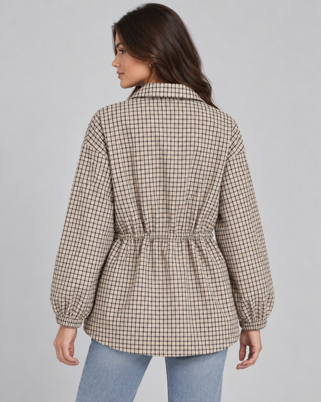 Women's Checked Utility Jacket with Drawstring Waist | Borrowdale
