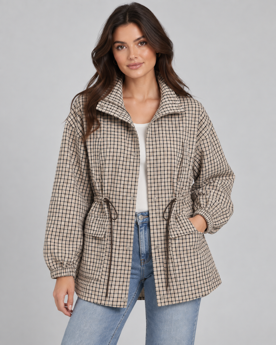 Women's Checked Utility Jacket with Drawstring Waist | Borrowdale