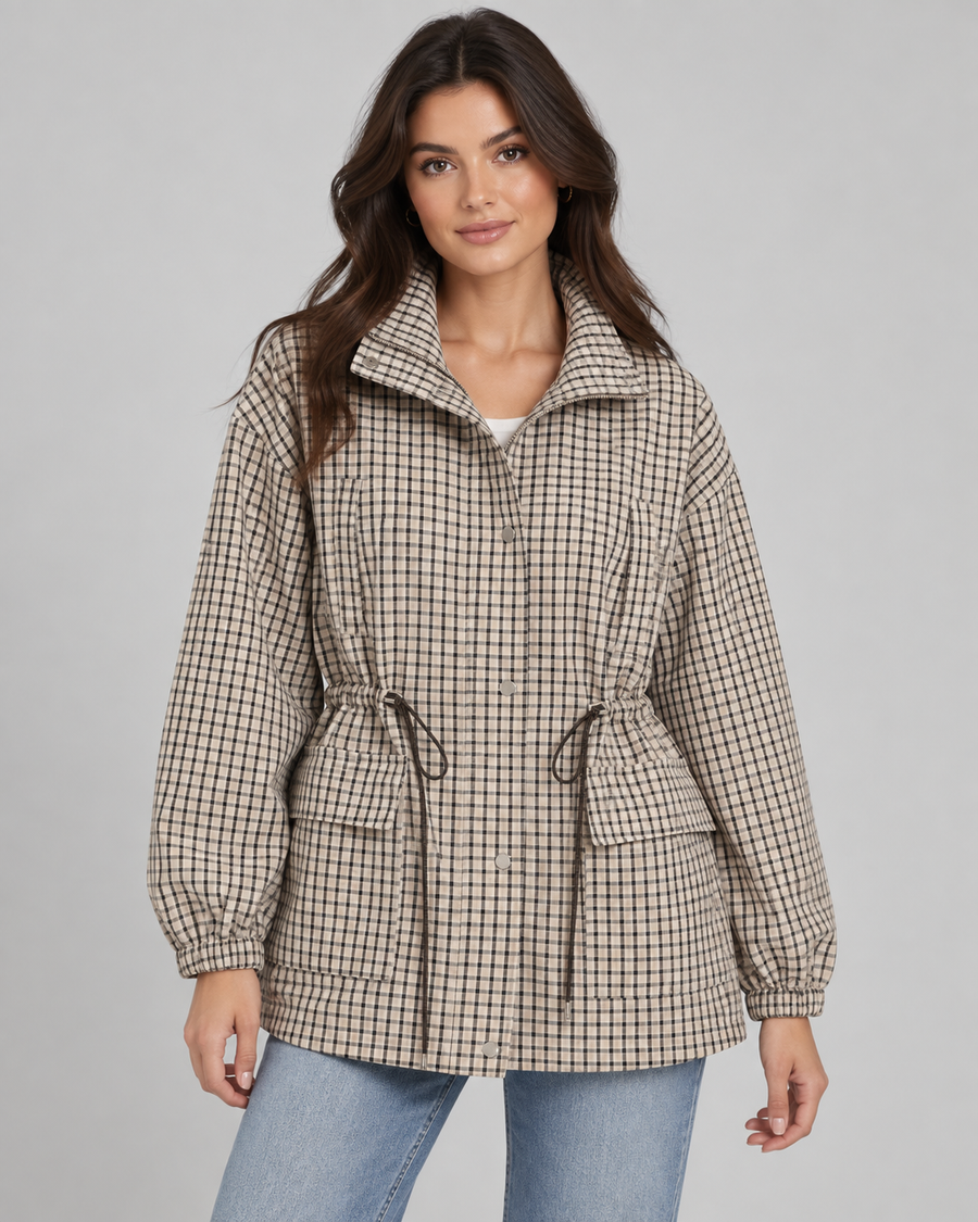 Women's Checked Utility Jacket with Drawstring Waist | Borrowdale