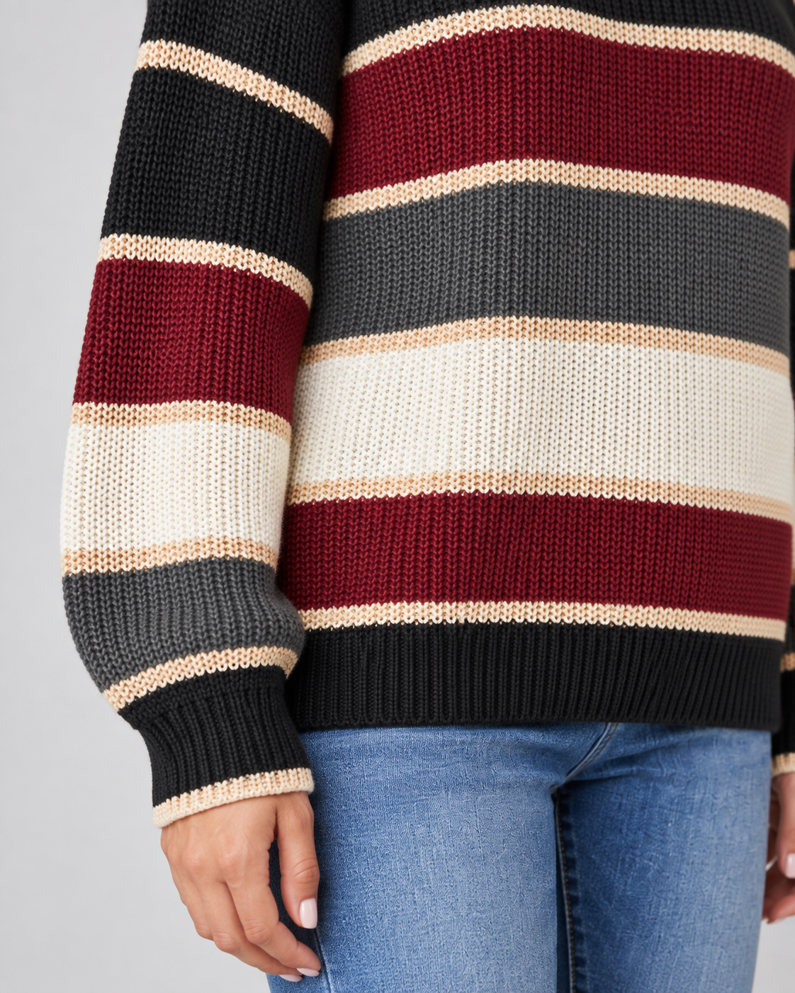 Pull à col rond rayé à empiècements color-block pour femme | Aylsham