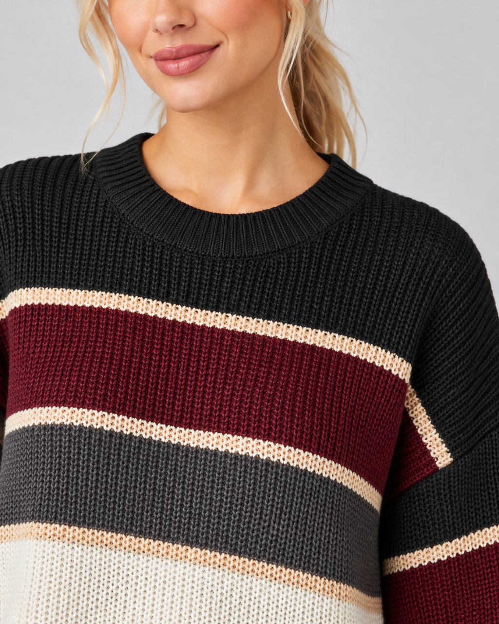 Pull à col rond rayé à empiècements color-block pour femme | Aylsham
