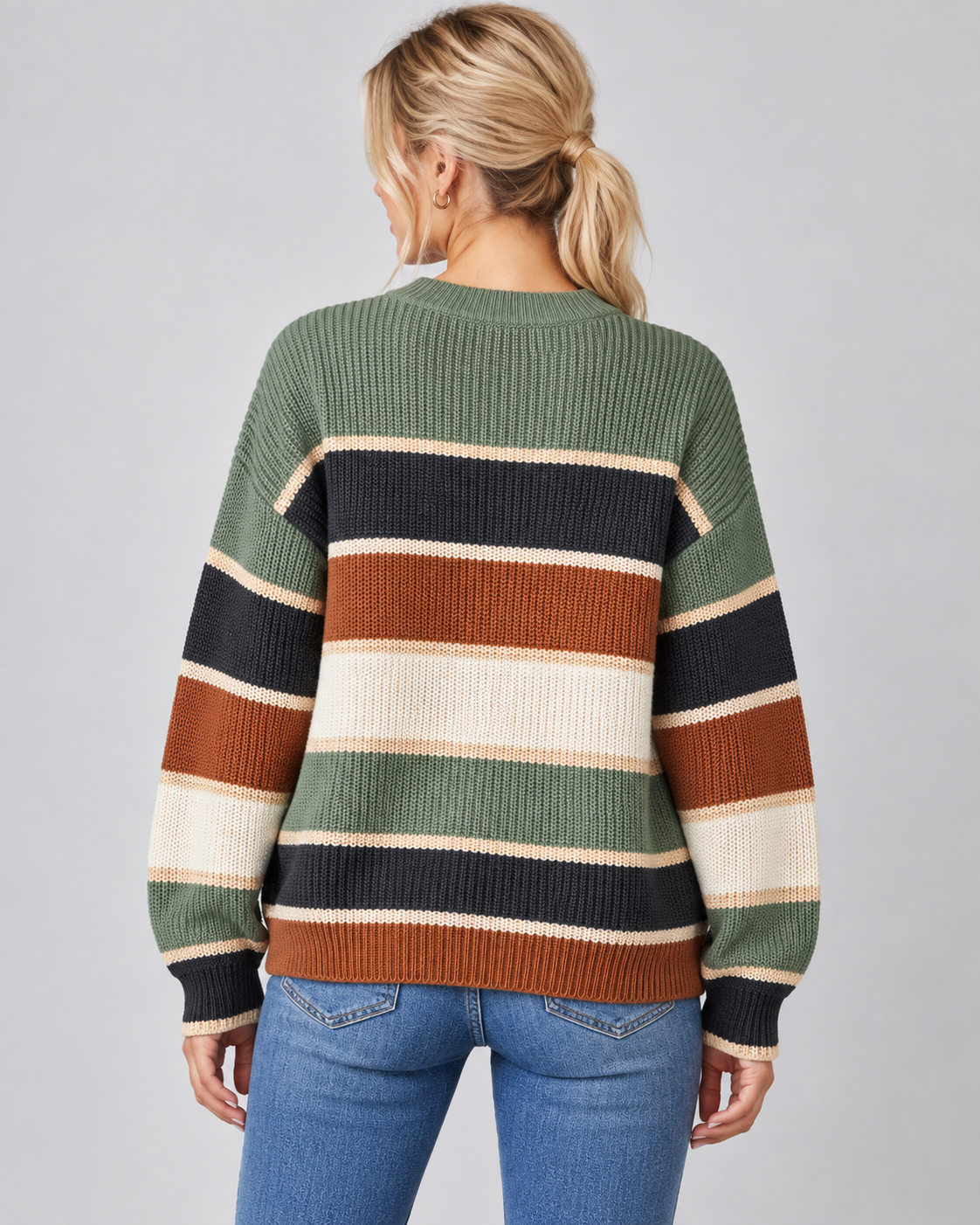 Pull à col rond rayé à empiècements color-block pour femme | Aylsham