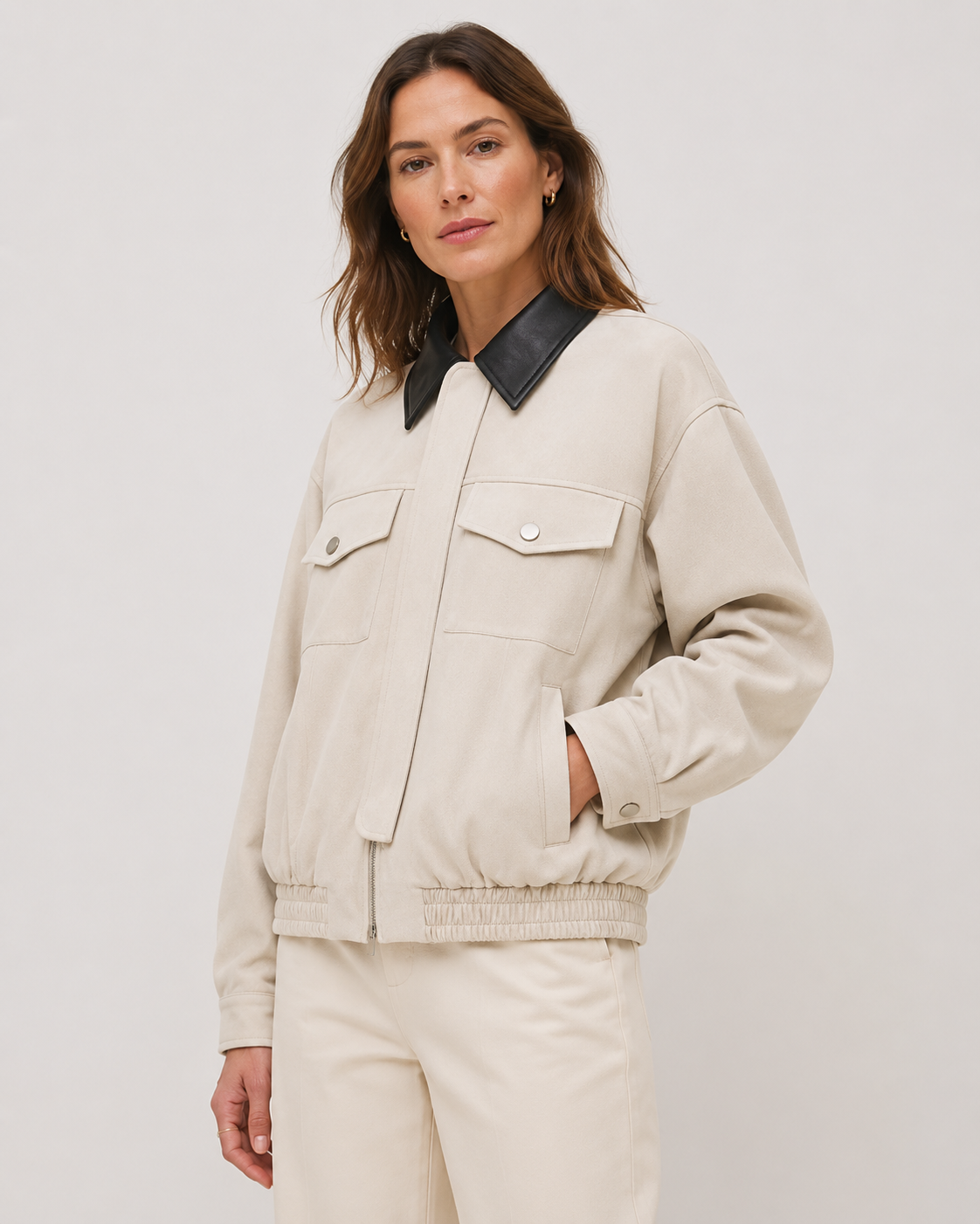 Damska krótka kurtka typu barn jacket z imitacji zamszu | Penistone