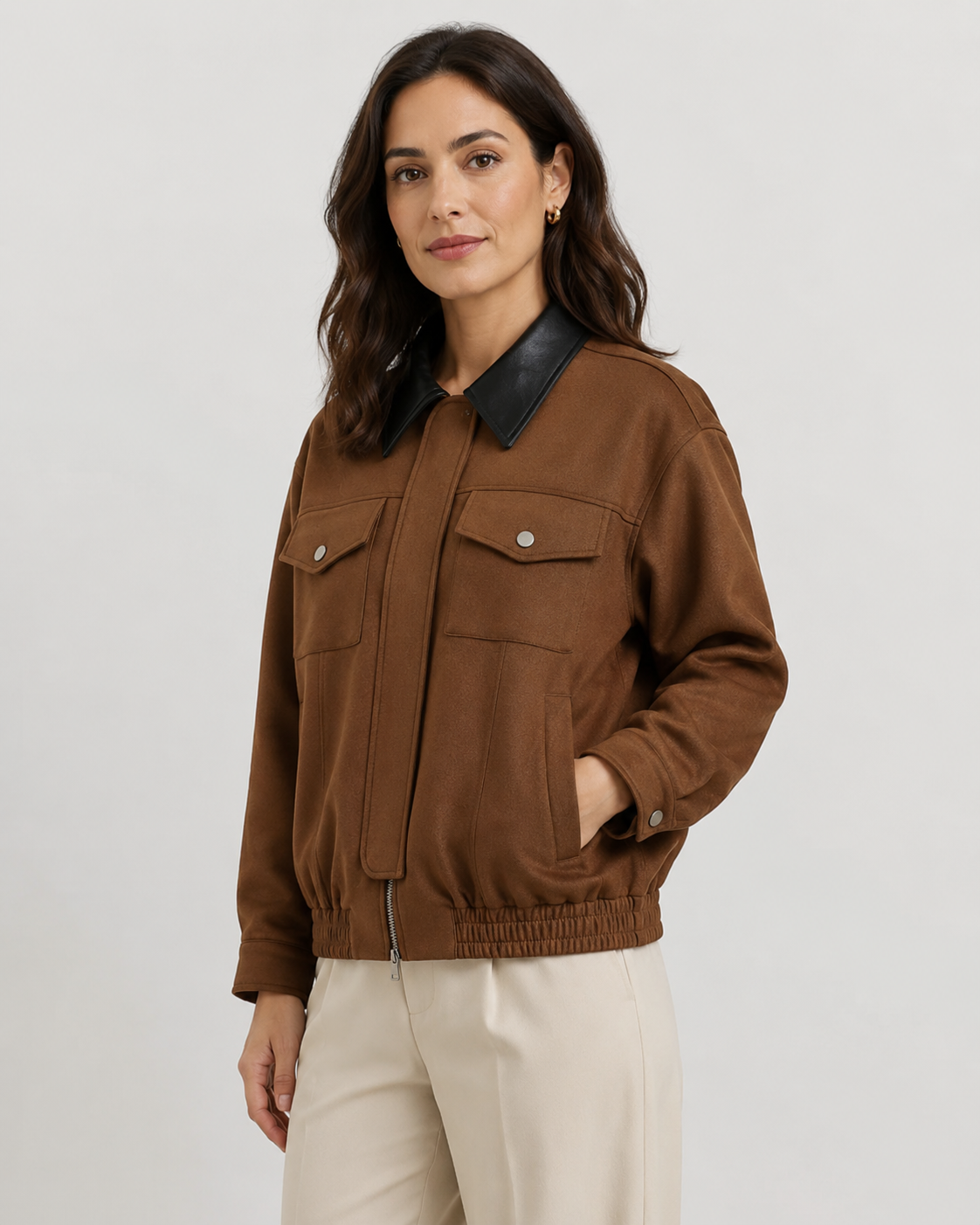 Damska krótka kurtka typu barn jacket z imitacji zamszu | Penistone