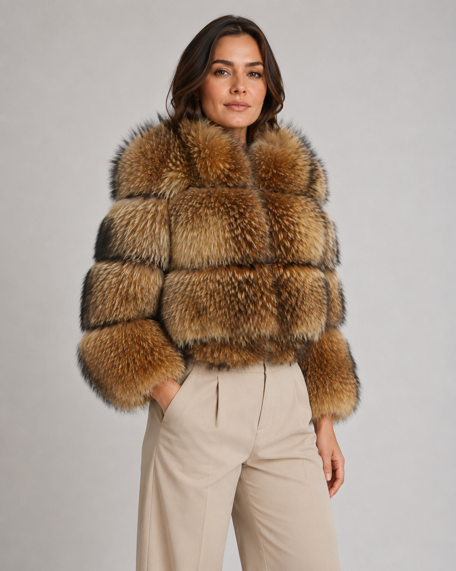 Dámská zkrácená bunda z umělé kožešiny s oversized límcem | Avebury