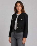 Veste courte sans col pour femme avec boutons dorés | Withington