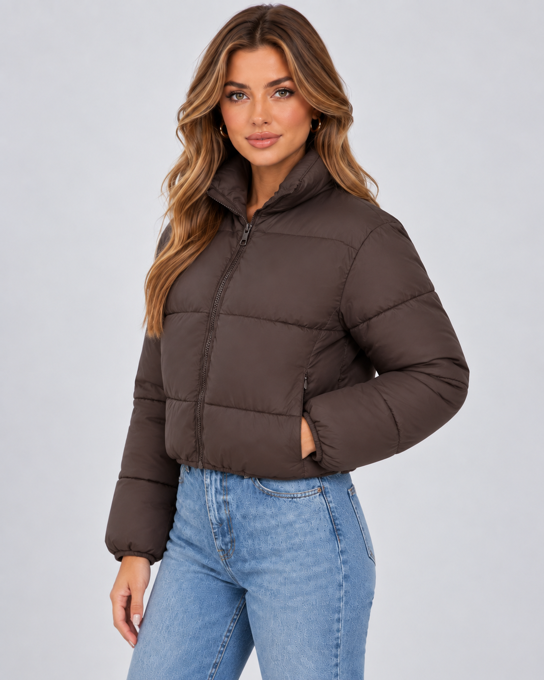 Dámská zkrácená prošívaná péřová bunda s vysokým límcem | Kersey