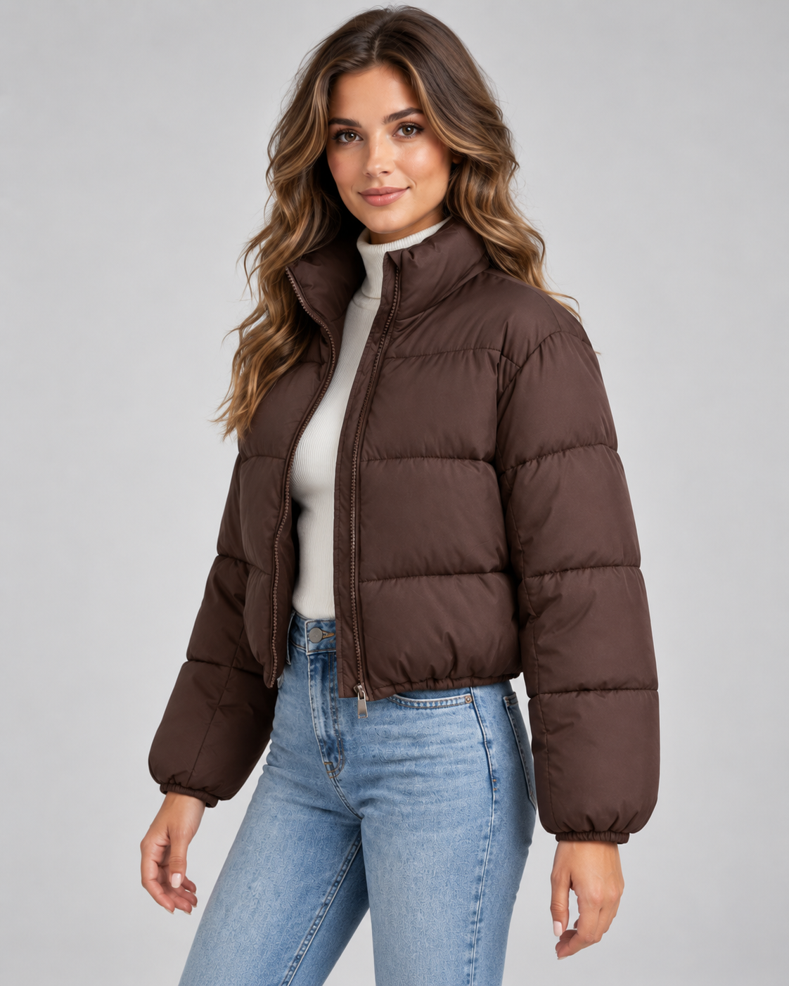 Women's Cropped Funnel Neck Puffer Jacket | Cavendish